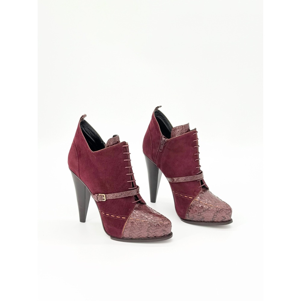 Derek Lam Donya Oxblood Burgundy Suede Snakeskin Platform Booties Vampy Size 8